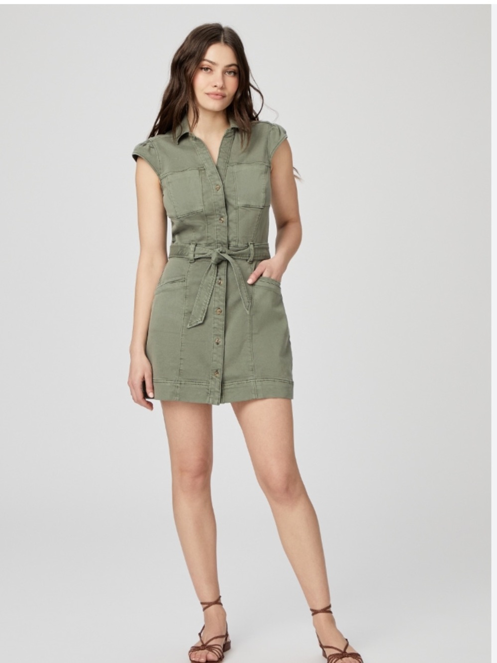 Jaxsyn Belted Mini Utility Dress In Vintage, Ivy Green, size 6